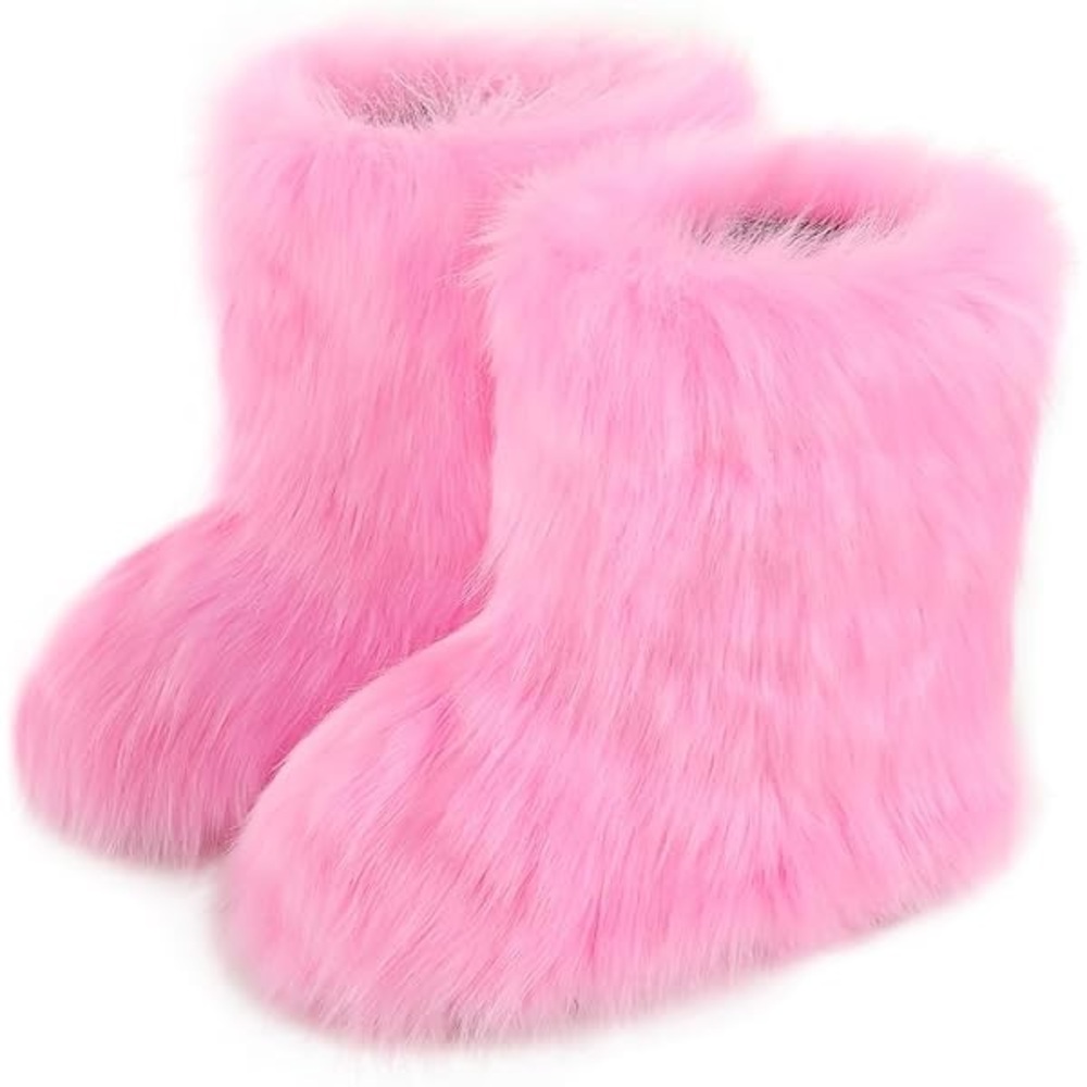 Pink Fuzzy Faux Fur Cozy Boot Slippers Size 9-10